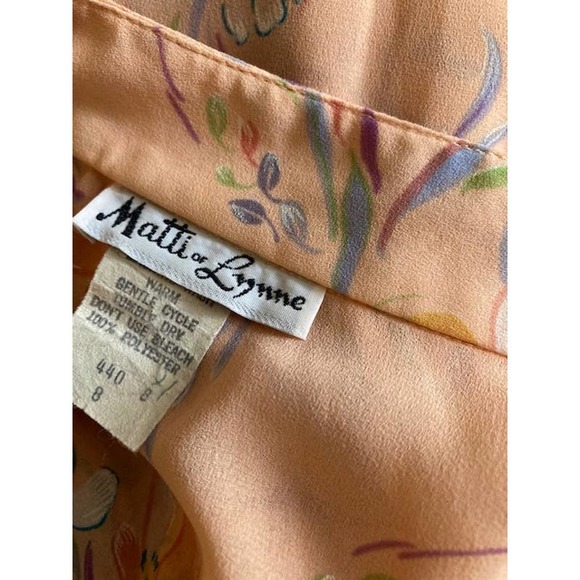 BIG SALE! Vintage 70's Matti Of Lynne Peach Floral Dress - Size 8 - Picture 9 of 10